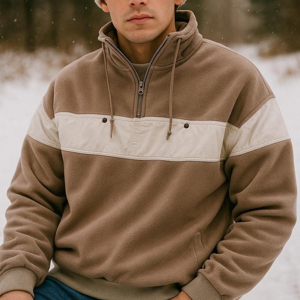 90s Taupe Fleece Quarter Zip Nylon Panel- L
